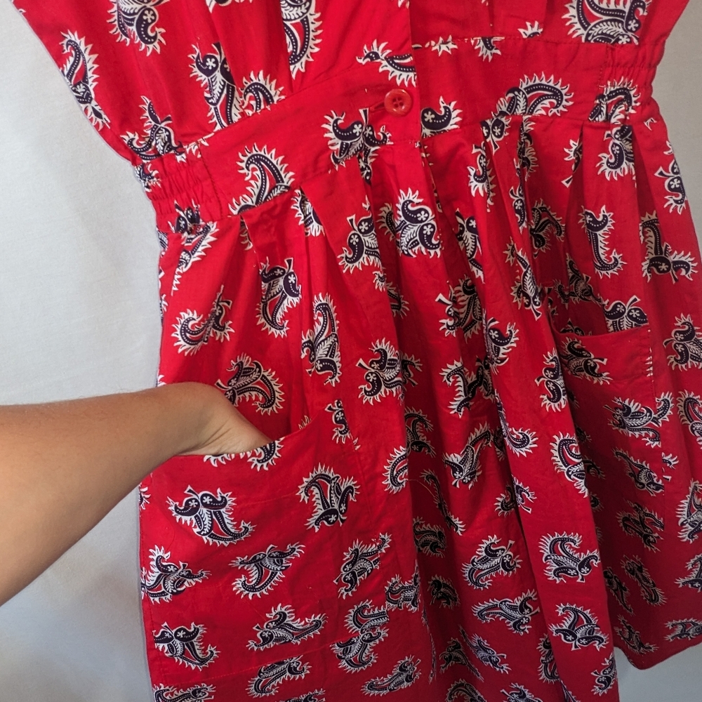 Vintage Sweet Young Thing 100% Cotton Bandana Print Romper Dress Size Medium - Picture 6 of 12
